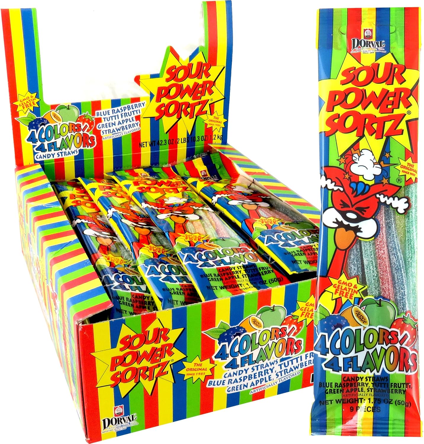Sour Power Straws Sortz 4 colors 24pc 1.75oz