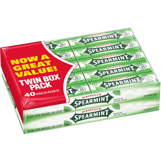 Wrigley's Twin Pack Spearmint 40pc 5ct