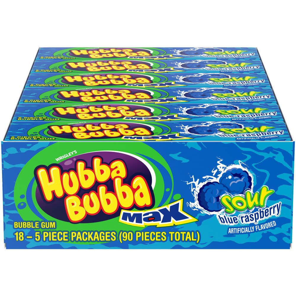 Hubba Bubba Max Sour Blue Raspberry 18pc 5ct