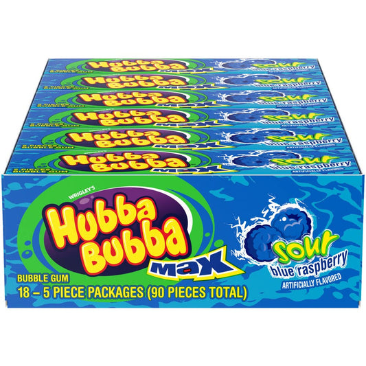 Hubba Bubba Max Sour Blue Raspberry 18pc 5ct