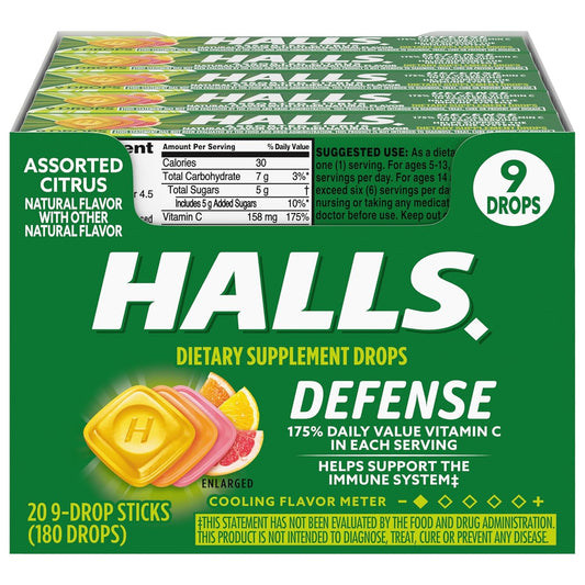 Halls Relief Assorted Citrus Natural 20pc 9 drops