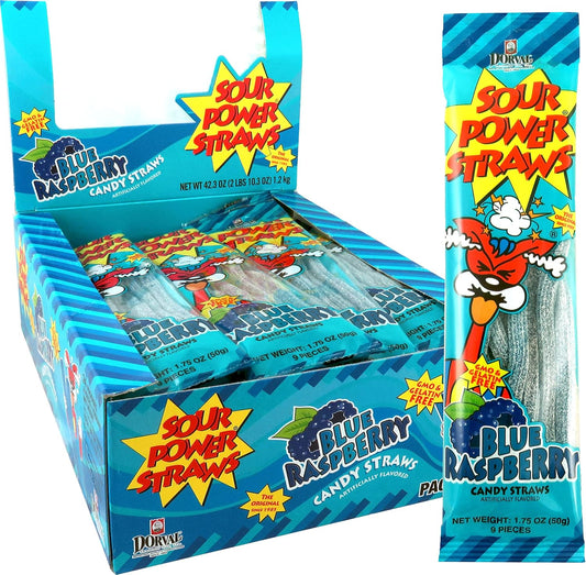 Sour Power Straws Blue Raspberry 24pc 1.75oz