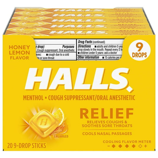 Halls Relief Honey Lemon 20pc 9 drops